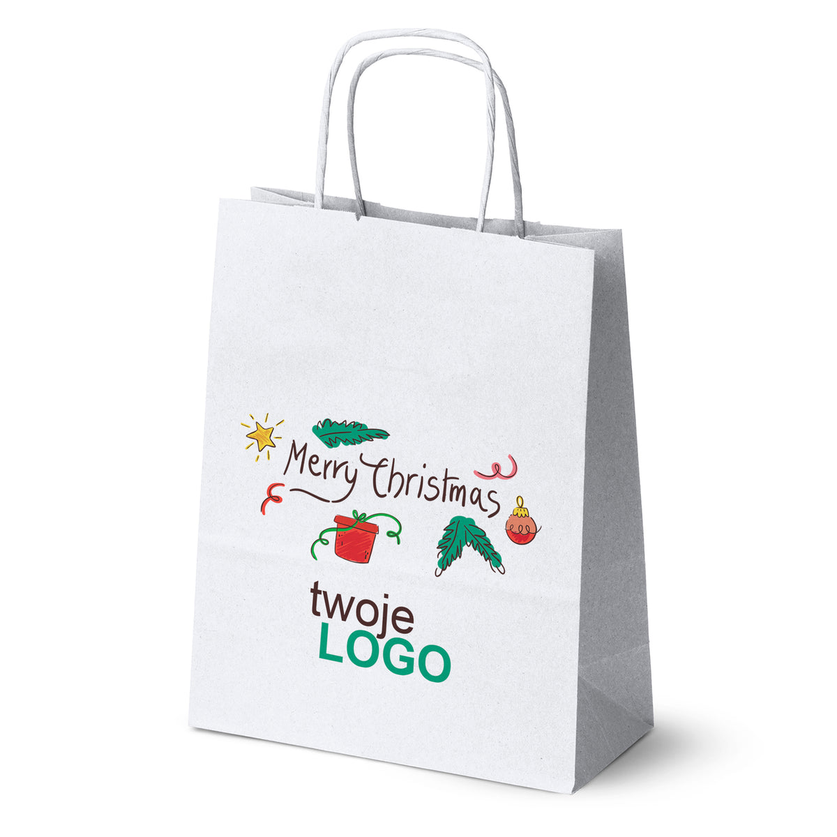 Pungă de hârtie de Crăciun Verde 50pcs. 180x80x225mm +LOGO (23 modele)