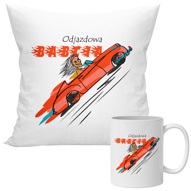 Zestaw Poduszka Kubek - Odjazdowa Babcia Prezent na Dzień Babci
