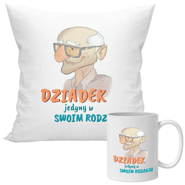 Zestaw Poduszka Kubek Dziadek jedyny w swoim rodzaju Prezent na Dzień Dziadka