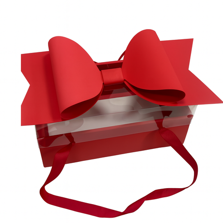 Czerwone pudełko prezentowe z dużą kokardą