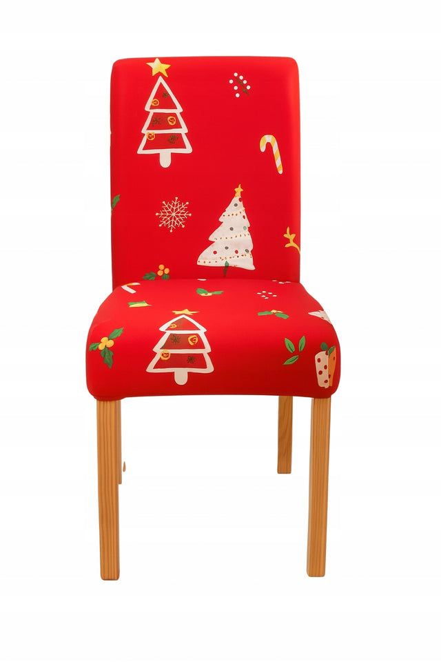 Czerwony pokrowiec dekoracyjny na krzesło Choinka