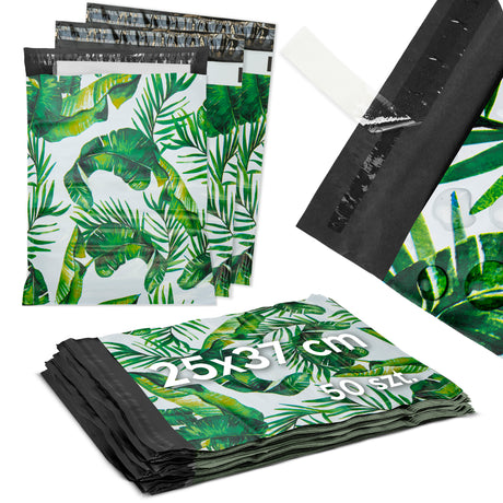 Foliopaki kurierskie 255x370mm 50 szt. ZIELONE LIŚCIE