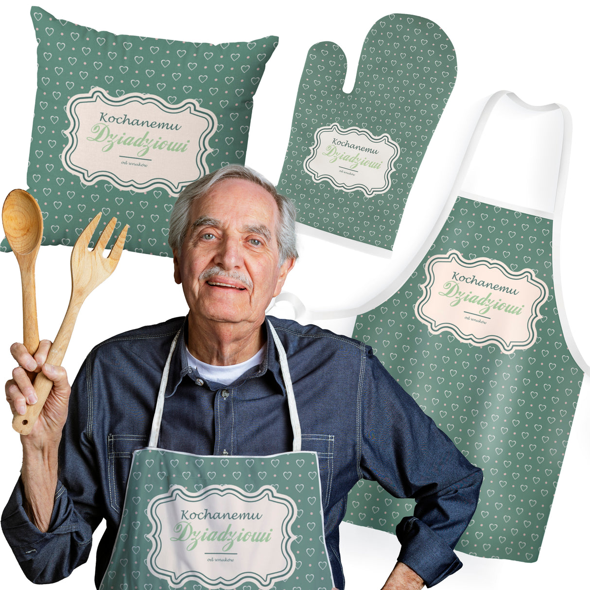Zestaw Fartuch,Rękawica,Poduszka Kochanemu Dziadziowi od Wnuków Prezent na Dzień Dziadka