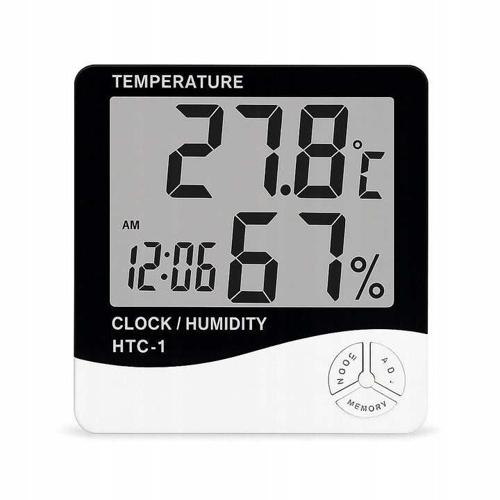 Higrometr cyfrowy LCD z termometrem i zegarem