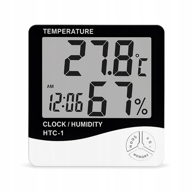 Higrometr cyfrowy LCD z termometrem i zegarem