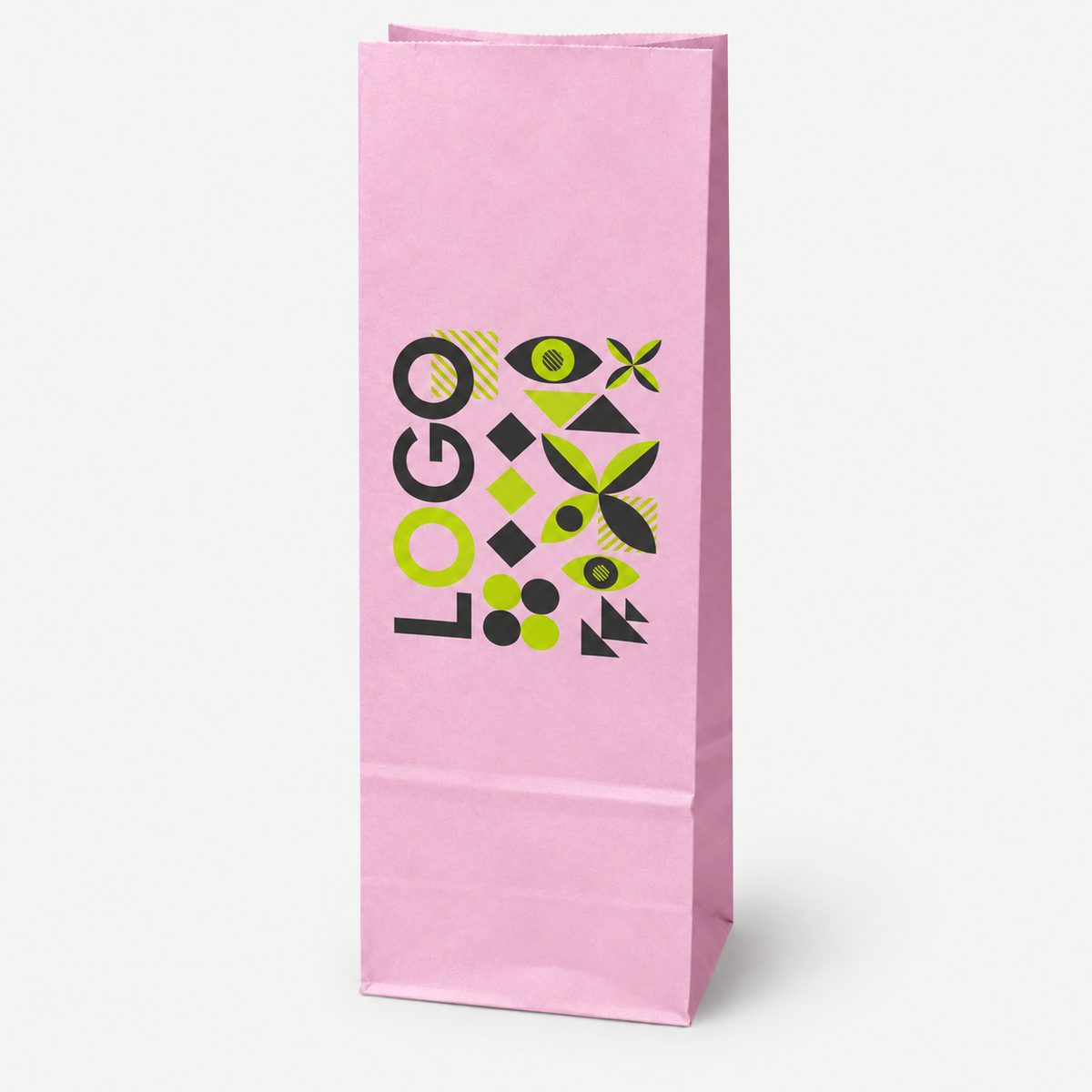 Torba papierowa klockowa z nadrukiem 100 × 70 × 280 mm Pastelowa różowa