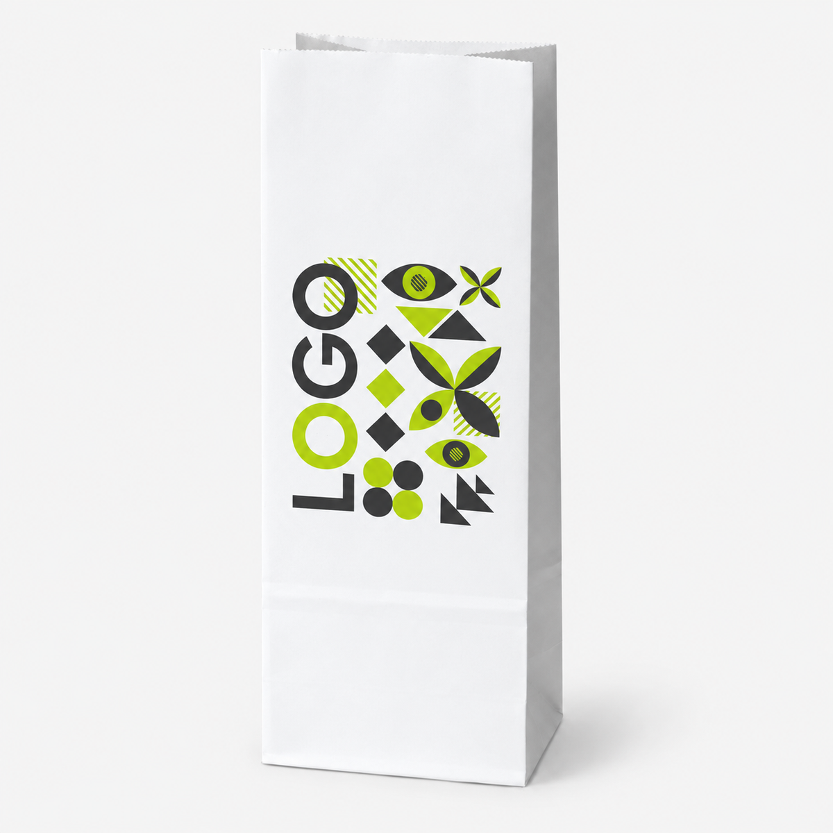 Torba papierowa klockowa z nadrukiem 80 × 65 × 190 mm Biała