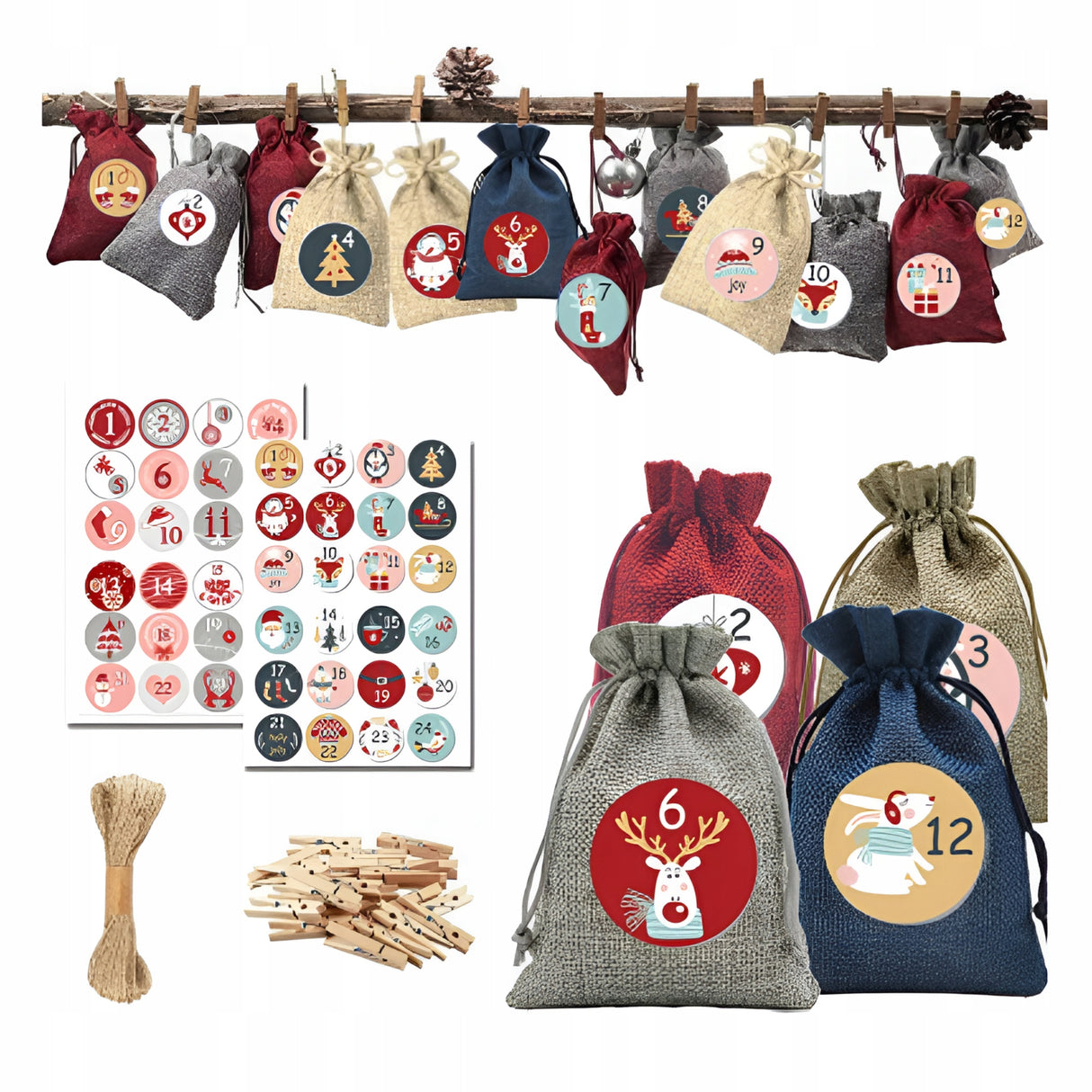 Kalendarz Adwentowy z woreczkami jutowymi
