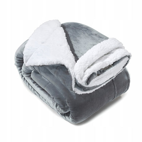 Koc dwustronny szary z białym futerkiem 150x200cm