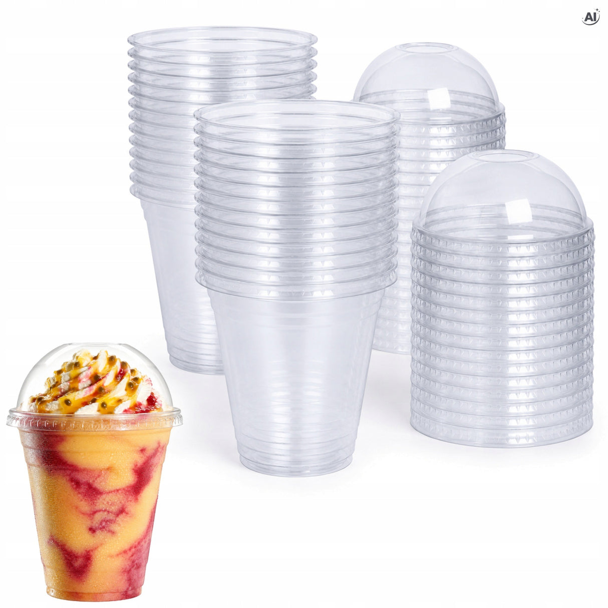 Kubki plastikowe  z pokrywką kopułką 500ml