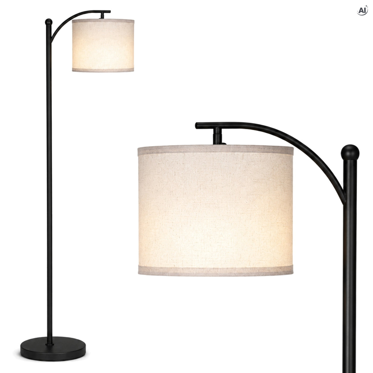 Lampa podłogowa stojąca czarna z abażurem 160cm