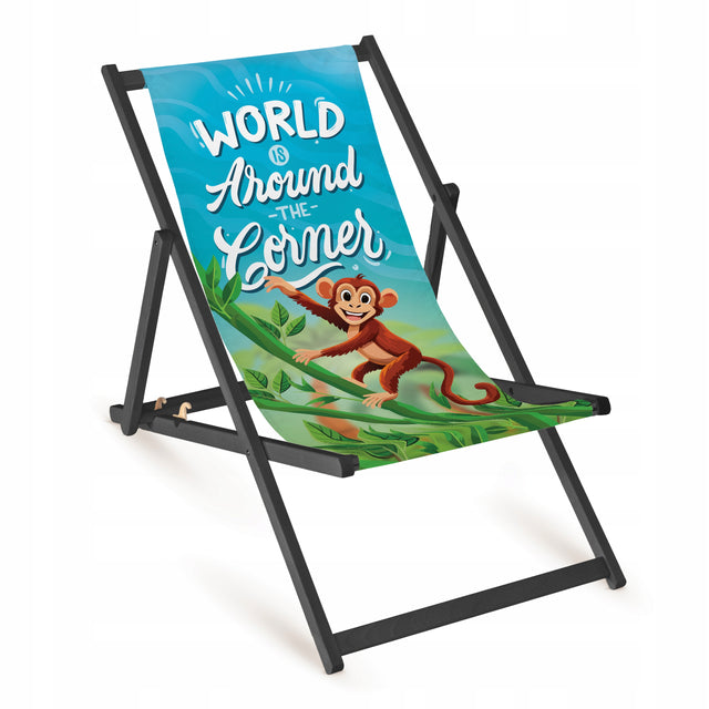 Leżak drewniany WORLD IS AROUND THE CORNER - Czarny Stelaż