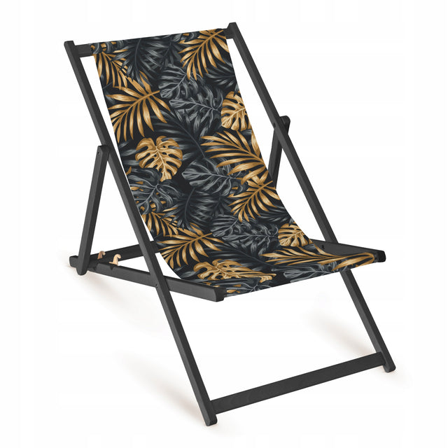 Leżak drewniany FULLPRINT MONSTERA - Czarny Stelaż
