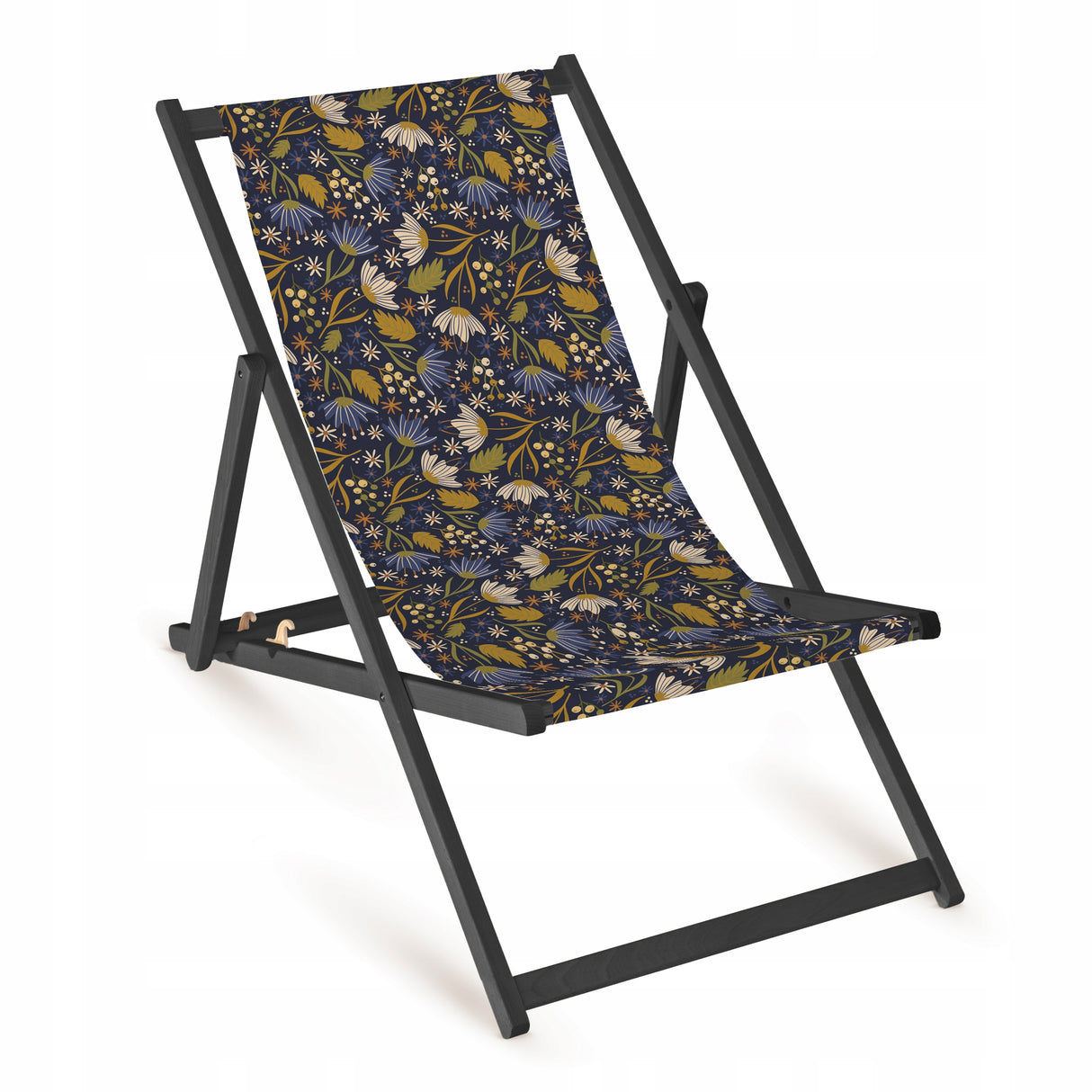 Leżak Drewniany Kwiat Łąka – Czarny Stelaż