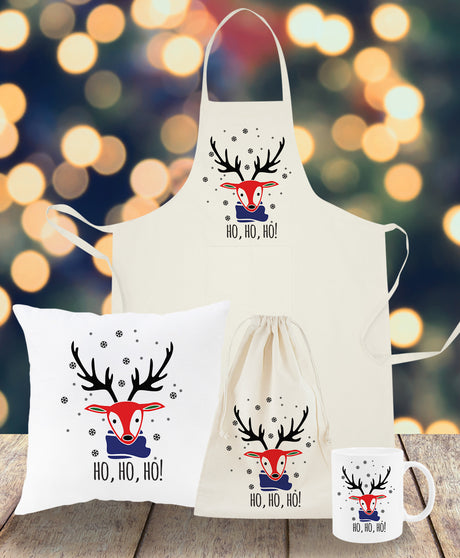 Zestaw świąteczny WOREK PODUSZKA FARTUCH KUBEK renifer
