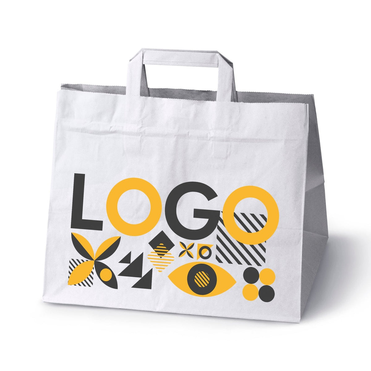 Torba papierowa z nadrukiem, uchwyt płaski 320×220×245 mm, biała, przykład nadruku [P-320x220x245-bi]