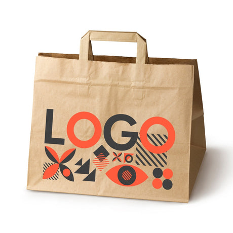 Torba papierowa z nadrukiem, uchwyt płaski 320 × 220 × 245 mm Brązowa (kraft)