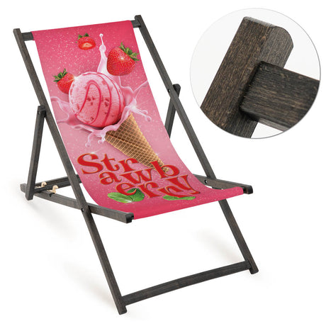 Leżak drewniany STRAWBERRY ICE CREAM - Czarny Stelaż