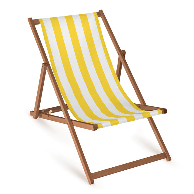 Leżak drewniany ŻÓŁTE PASKI- Brązowy stelaż