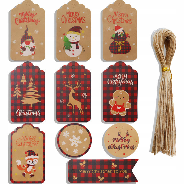 Papierowe winietki świąteczne z motywem kratki 50szt.