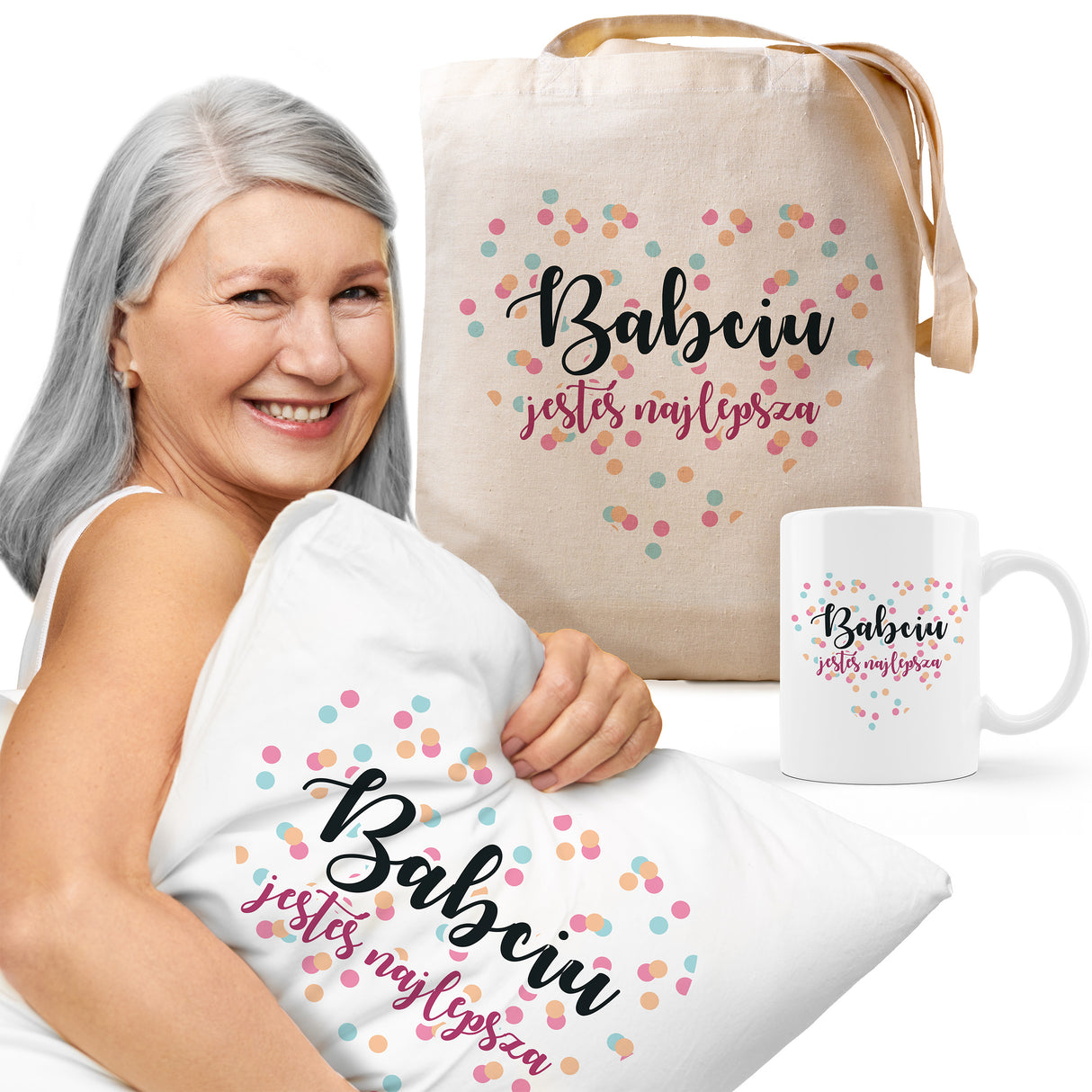 Zestaw Torba Bawełniana,Kubek,Poduszka Babciu jesteś Najlepsza Prezent na Dzień Babci