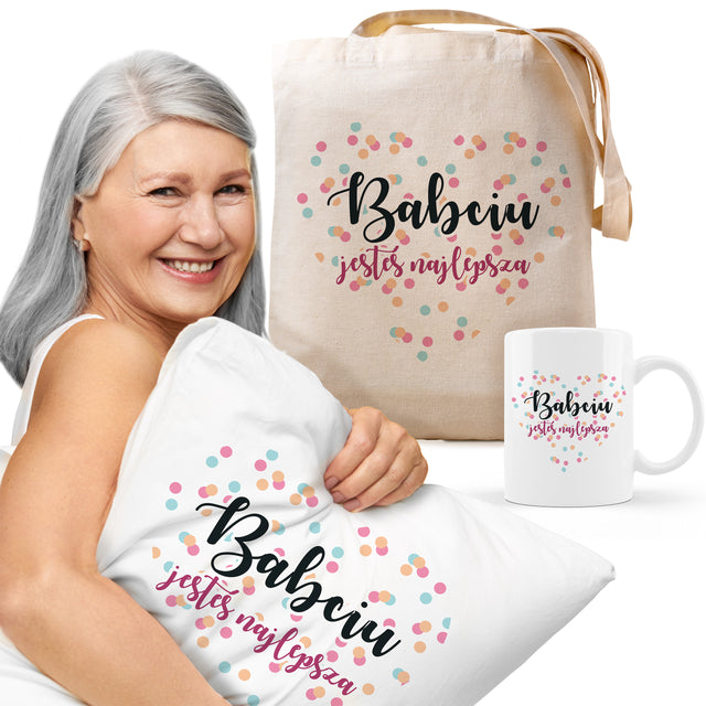 Zestaw Torba Bawełniana,Kubek,Poduszka Babciu jesteś Najlepsza Prezent na Dzień Babci