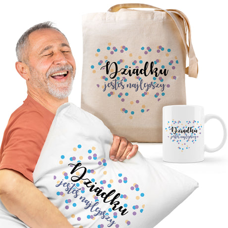 Zestaw Torba bawełniana,Kubek,Poduszka Dziadku jesteś Najlepszy Prezent na Dzień Dziadka