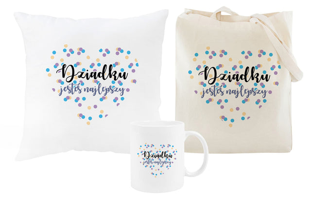Zestaw Torba bawełniana,Kubek,Poduszka Dziadku jesteś Najlepszy Prezent na Dzień Dziadka