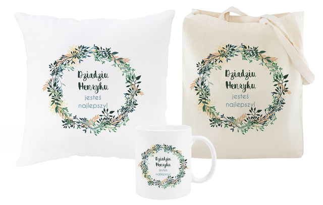 Zestaw personalizowany Torba Bawełniana,Kubek,Poduszka Dziadku jesteś Najlepszy+Imię Prezent na Dzień Dziadka