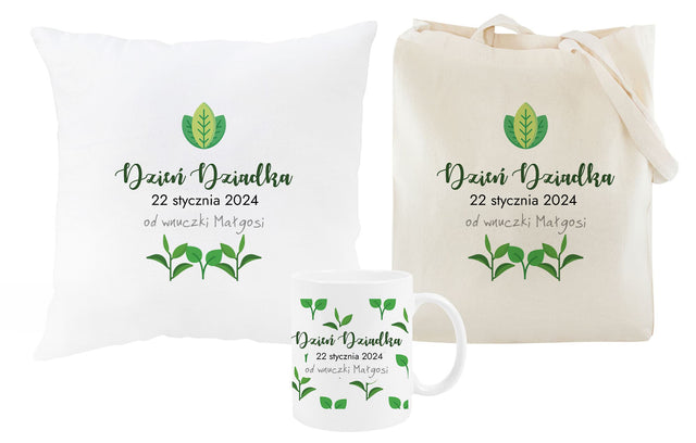Zestaw personalizowany Torba bawełniana,Kubek,Poduszka Prezent na Dzień Dziadka 2025