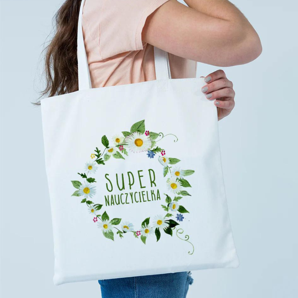 Torba bawełniana - nadruk FULL COLOR - Super nauczycielka - 380x420mm 220 g/m2