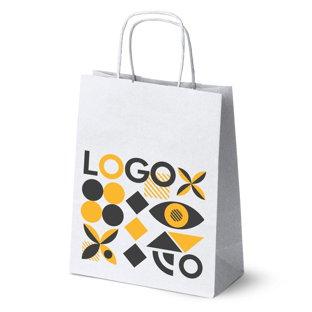 Torba papierowa z nadrukiem, uchwyt skręcany 180×80×225 mm, biała, przykład nadruku [S-180x80x225-bi]