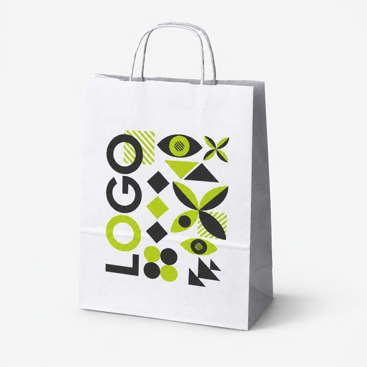 Torba papierowa z nadrukiem, uchwyt skręcany 240 × 100 × 320 mm Biała
