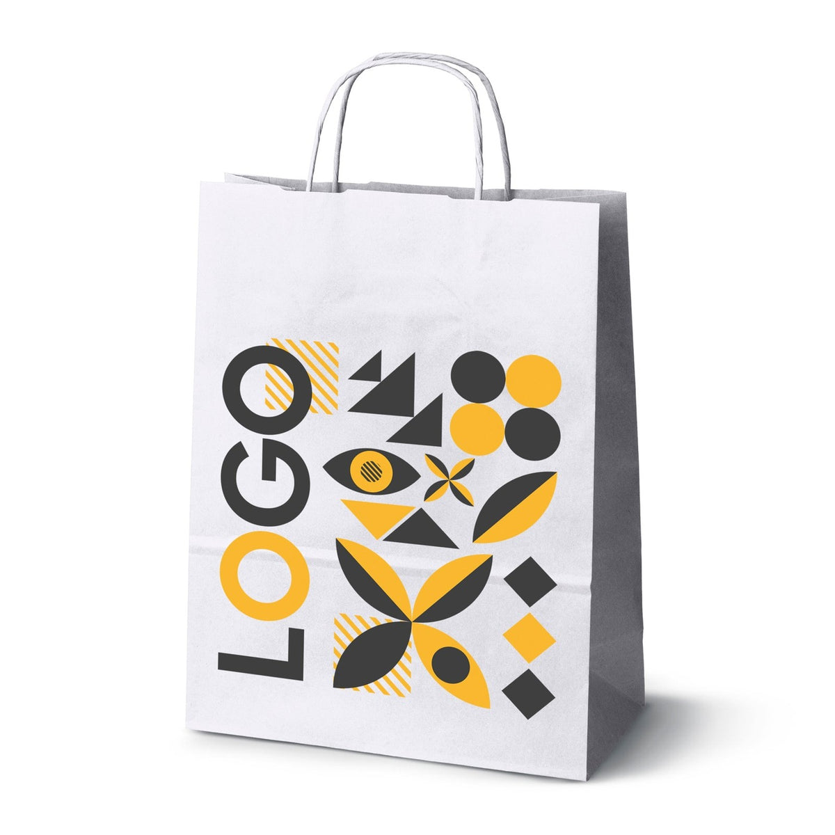 Torba papierowa z nadrukiem, uchwyt skręcany 240×100×320 mm, biała, przykład nadruku [S-240x100x320-bi]
