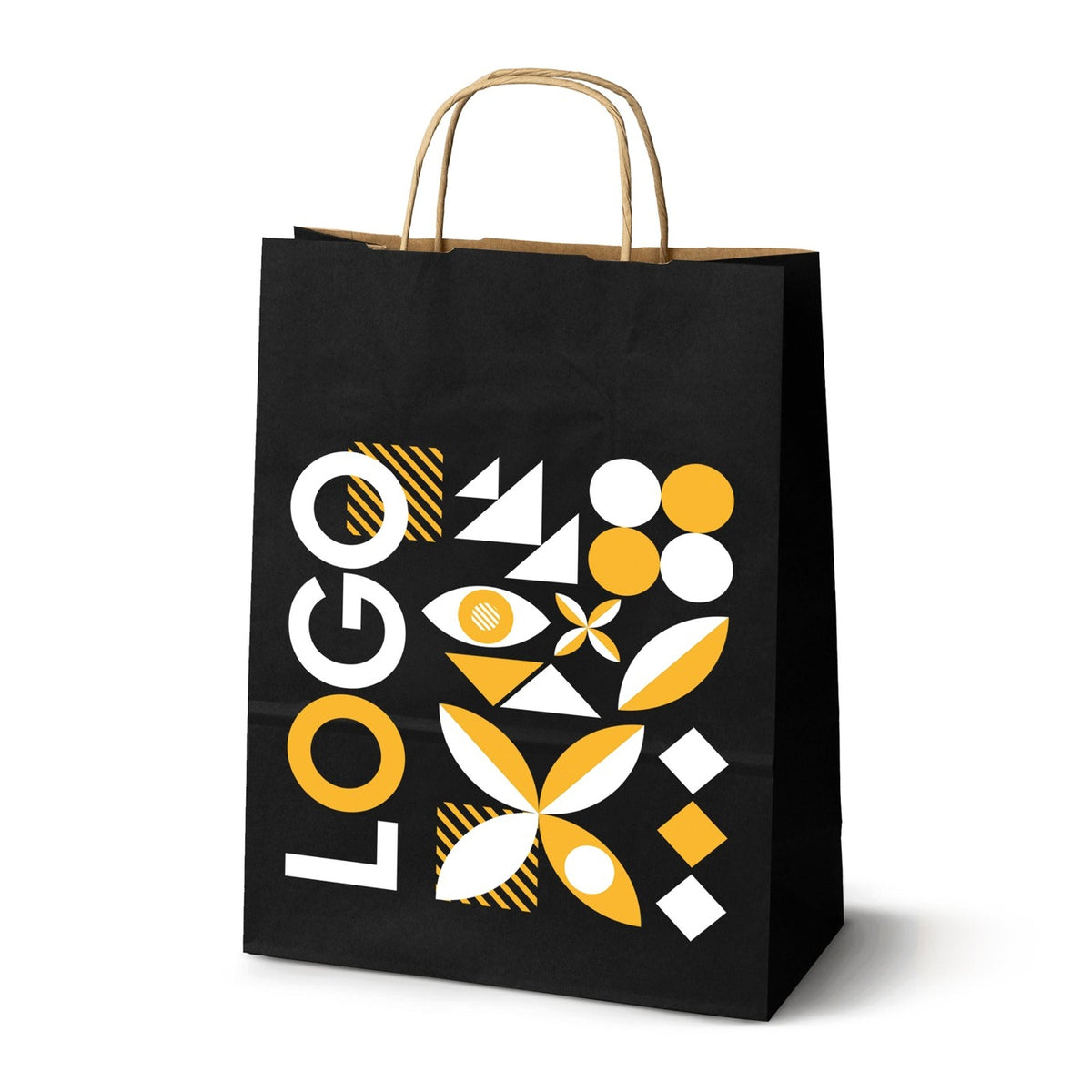 Torba papierowa z nadrukiem, uchwyt skręcany 240×100×320 mm, czarna, przykład nadruku [S-240x100x320-cz]