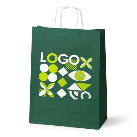Torba papierowa z nadrukiem, uchwyt skręcany 240 × 100 × 320 mm Ciemnozielona