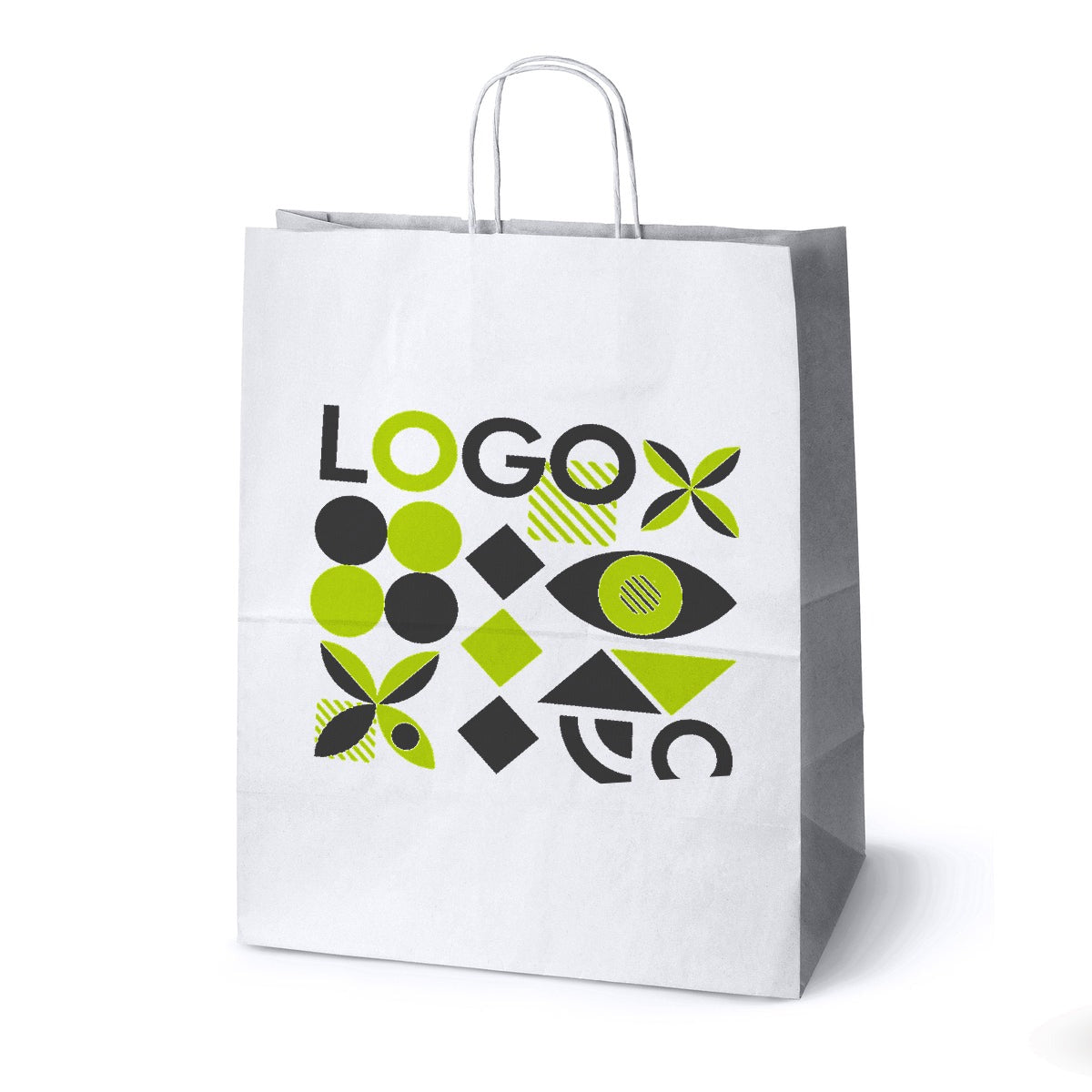 Torba papierowa z nadrukiem, uchwyt skręcany 350×180×440 mm, biała, wizualizacja nadruku [S-350x180x440-bi]