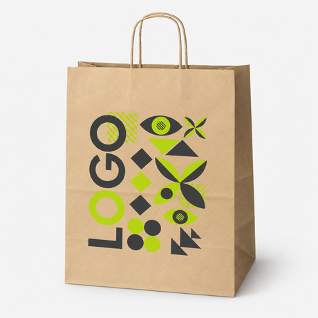 Torba papierowa z nadrukiem, uchwyt skręcany 350 × 180 × 440 mm Brązowa (kraft)