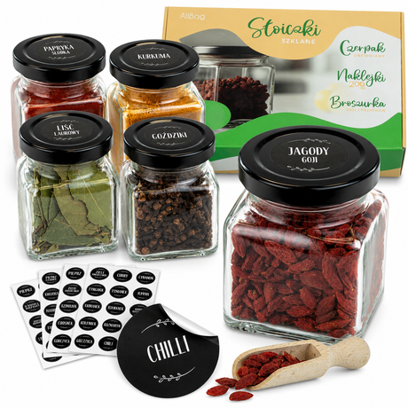 Słoiki na przyprawy 120ml 24 sztuki+ 200 naklejek+ czerpak