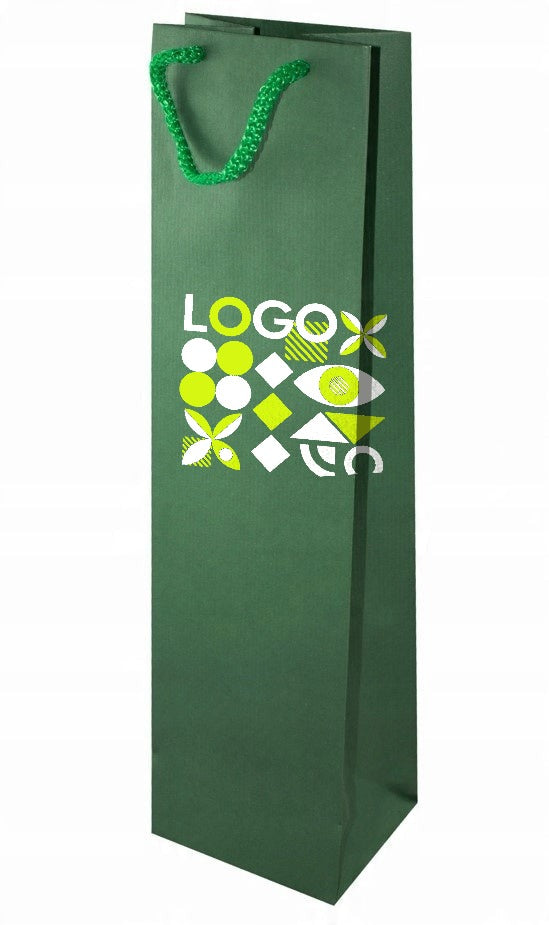 Torba papierowa z nadrukiem, uchwyt sznurkowy 110×90×400 mm, ciemnozielona, wizualizacja nadruku [SZN-110x90x400-zc]