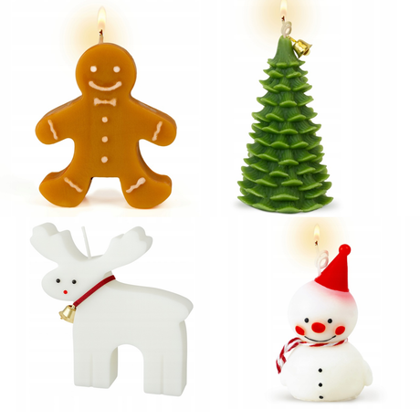 Świece zapachowe świąteczne Bałwan Choinka Piernik Renifer 4 szt.