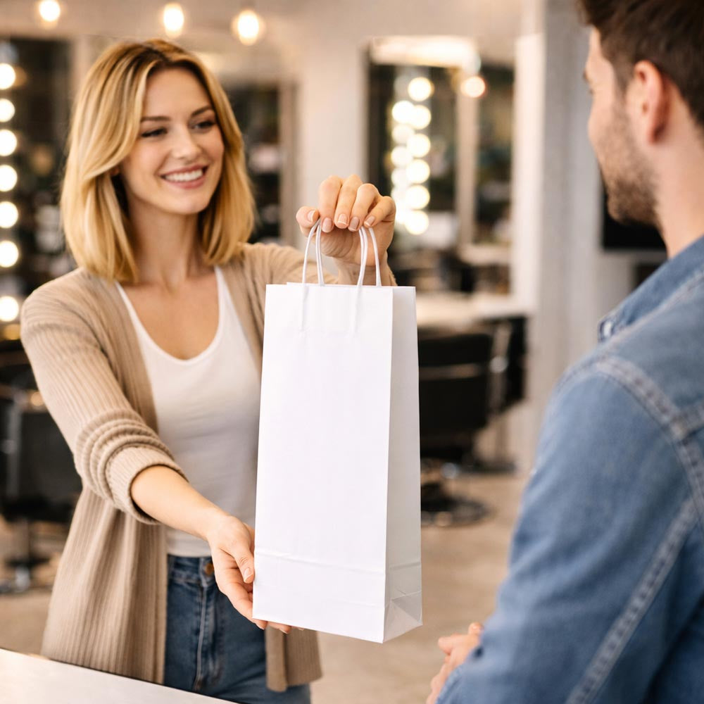 Torba Papierowa z Uchwytem Skręcanym 160x90x390mm Biała