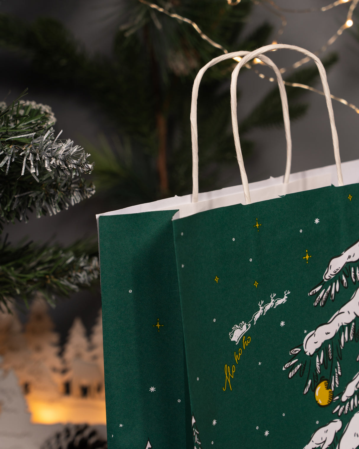 Torba papierowa świąteczna 24x10x32cm Zielona Choinka