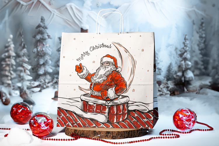 Torba papierowa świąteczna 400x180x390 mm Mikołaj i Elf