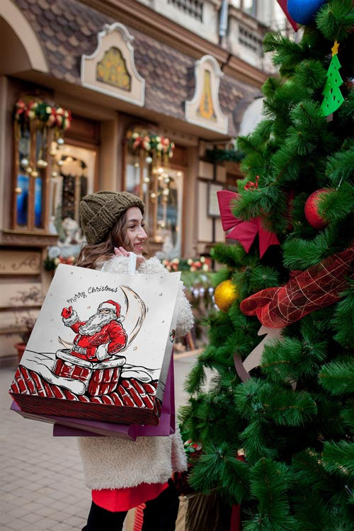 Torba papierowa świąteczna 400x180x390 mm Mikołaj i Elf