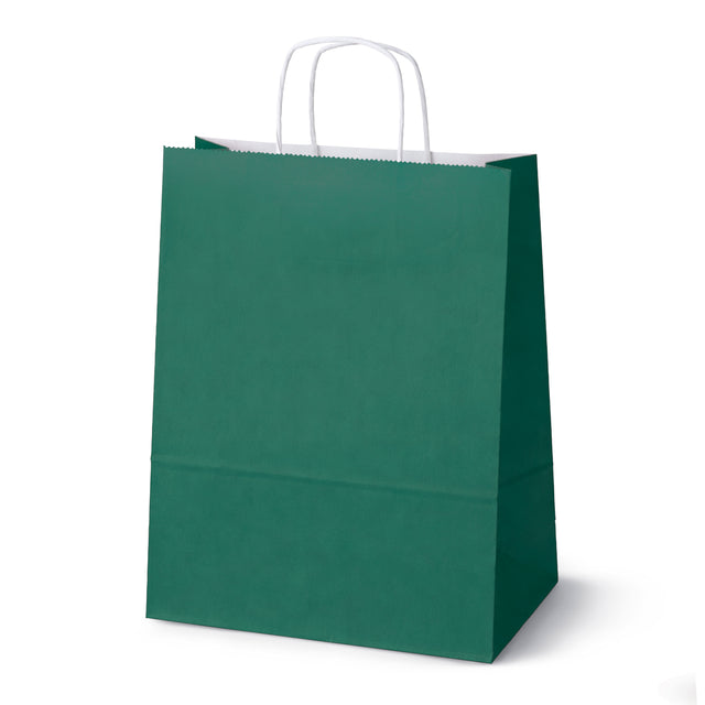 Torba Papierowa z Uchwytem Skręcanym 300x170x425mm Ciemnozielona Biały