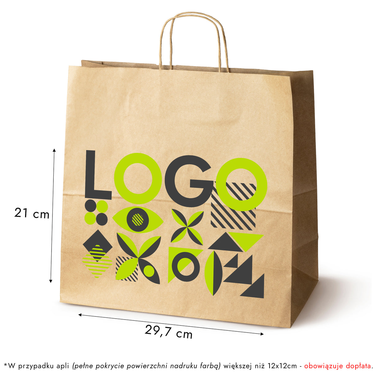 Torba papierowa z nadrukiem 400x180x390mm BRĄZOWA 50 szt.