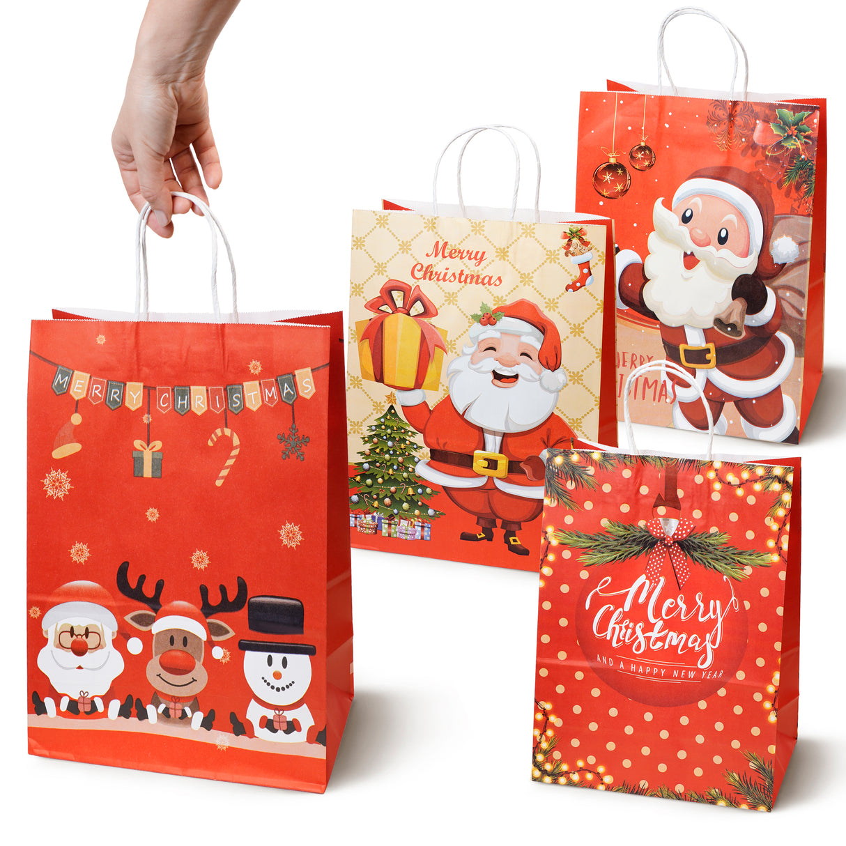 Torba papierowa świąteczna 260x120x330mm Merry Christmas Mikołaj 4szt.