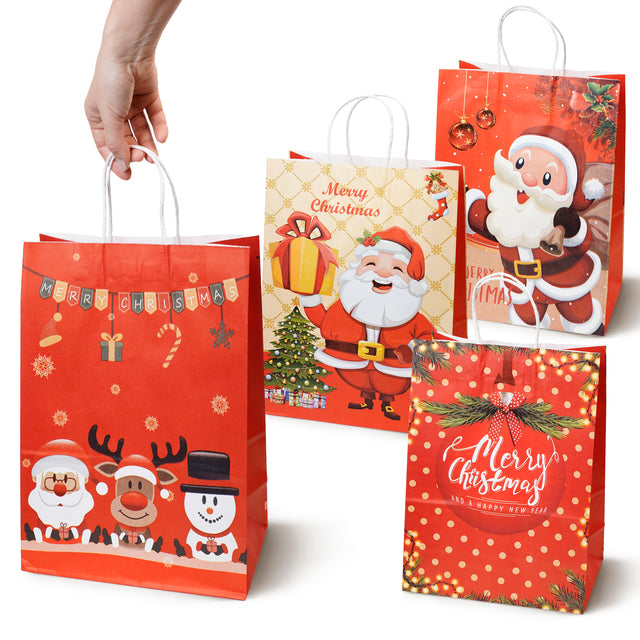 Torba papierowa świąteczna 260x120x330mm Merry Christmas Mikołaj 4szt.