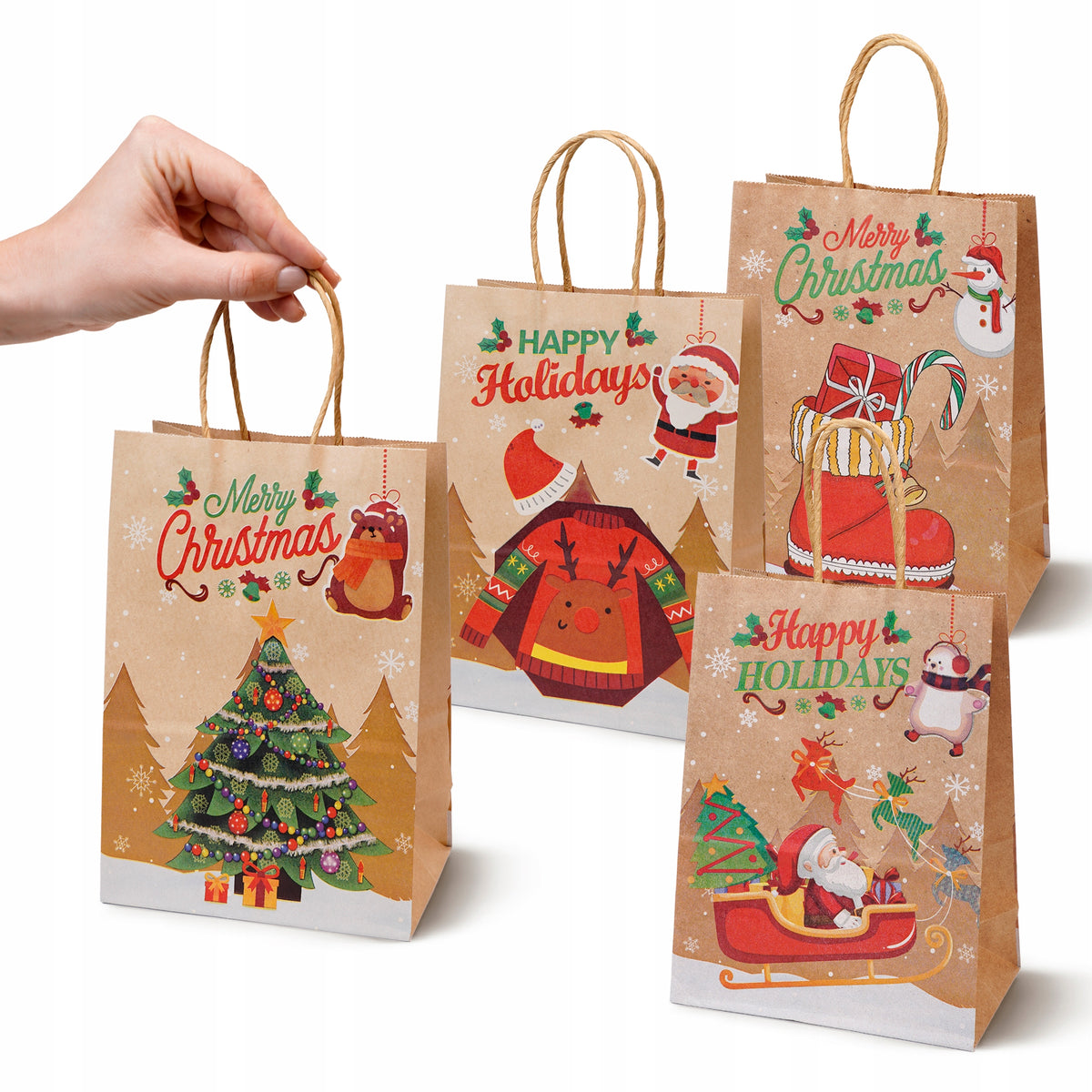 Torba papierowa świąteczna 150x80x210mm Happy Holidays 4szt.